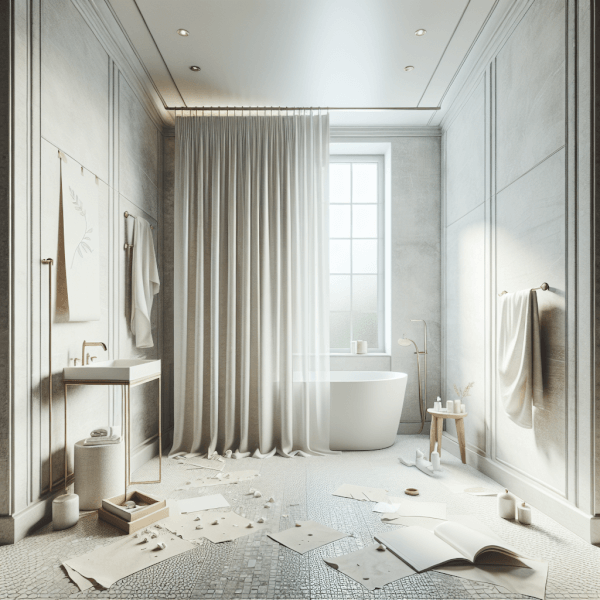 An inviting, well-ventilated bathroom scene illustrating proper shower curtain care: washing, using liners, bathroom ventilation, and cleanliness to extend the curtain's life and beauty.